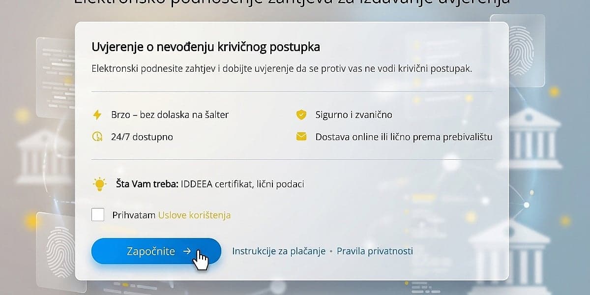 Online izdavanje uvjerenja o nevođenju krivičnog postupka dostupno građanima