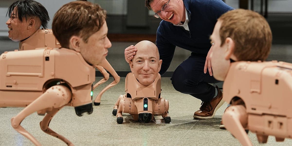 Beepleova instalacija u Berlinu: Pse-robote s glavama poznatih ličnosti